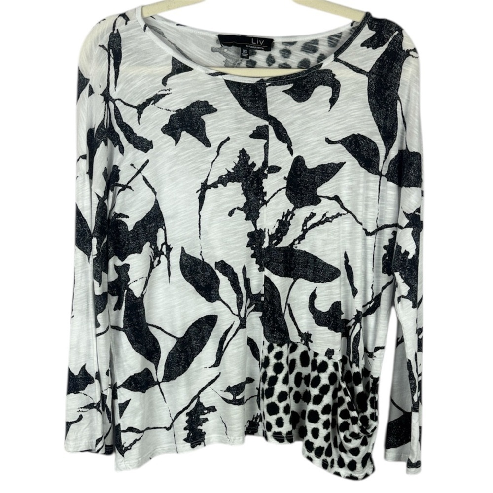 Liv by Habitat Soft Cotton Modal Blend Oversize Black & White Floral Top Size XS